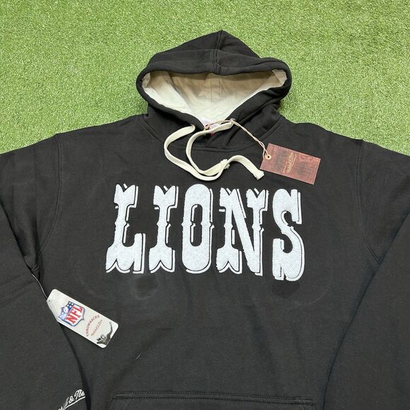Detroit Lions Mitchell & Ness Black Hoodie Sweatshirt Men's Size Medium NWT $130 - Picture 2 of 8